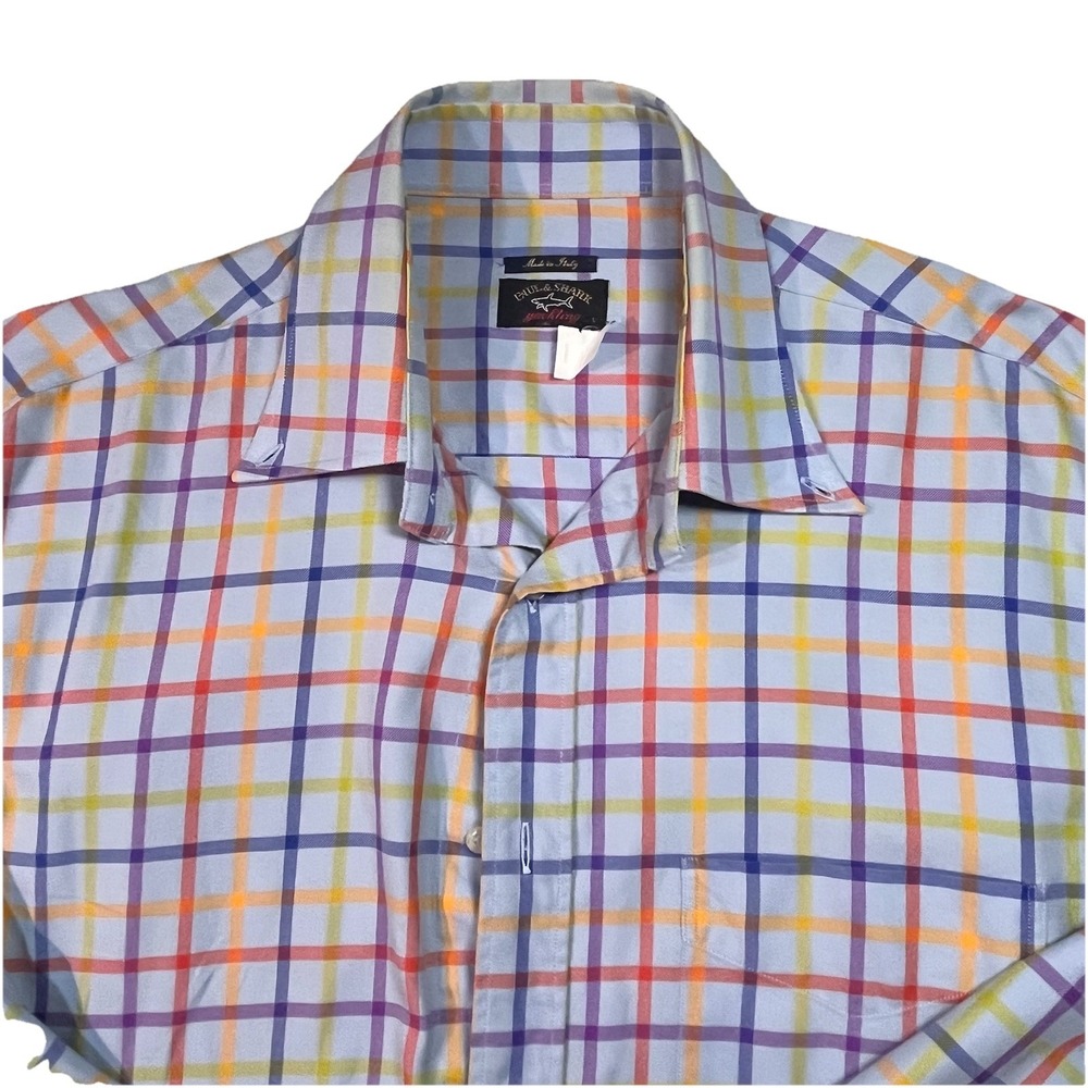 Paul & Shark Shirt Mens Large Multicolor Plaid Button Up Made Italy Yachting EUC